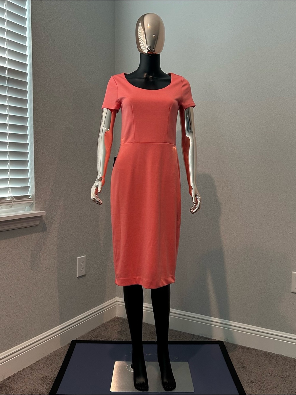 The Limited Coral Scoop Neck Midi Sheath Dress